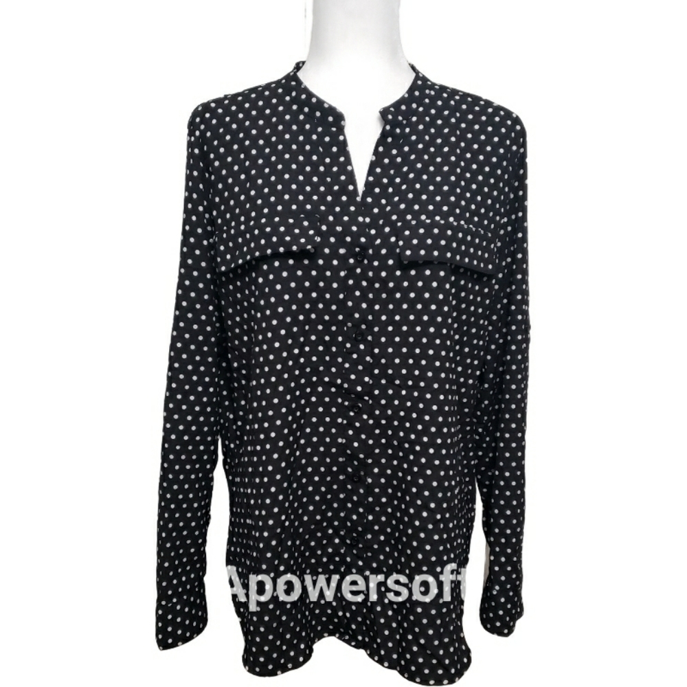 Premise Studios Black w White Polka Dots Long Sleeve Button Down Top